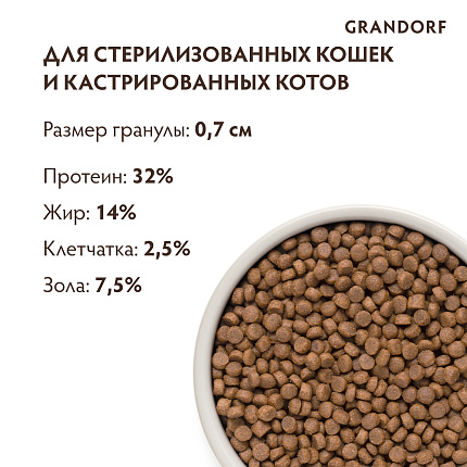 GRANDORF CAT 4 Meat PROBIOTIC STERILISED (4 мяса с пробиотиками для стерилизованных кошек) 8 кг.